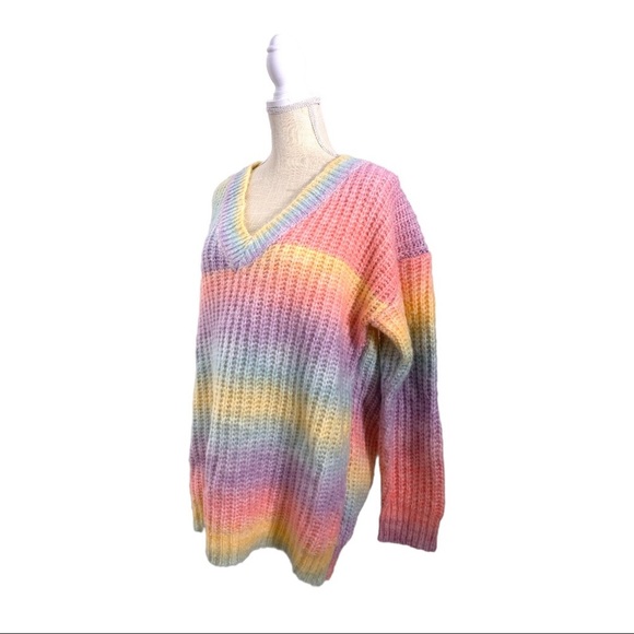 Sleeve Oversized Vneck Knitted Sweater 